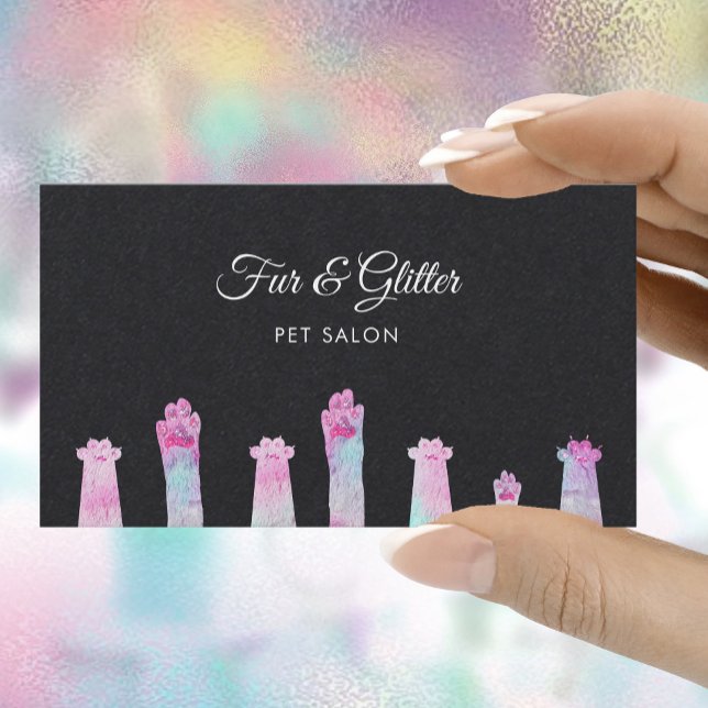 pastel colours furry paws on black business card (Creator Uploaded)