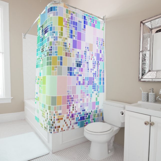 Pastel colours geometric art cool shower curtain (In Situ)