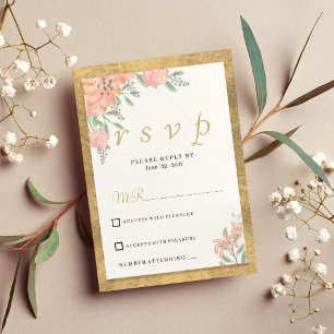 Pastel colours gold watercolor floral frame RSVP  Invitation