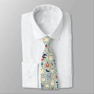 Pastel Colours Halloween Symbols Pattern Tie