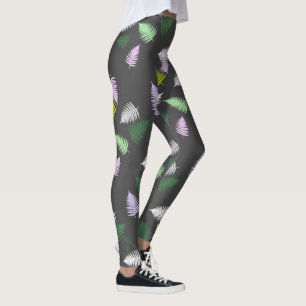 Pastel Colours Happy Green Fern Leaves Leggings