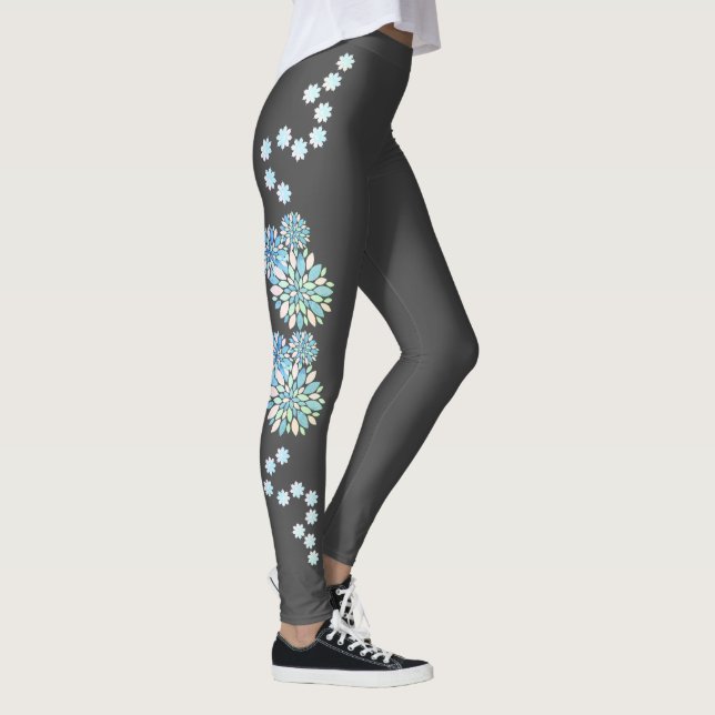 Pastel Colours Happy Turquoise Petals Leggings (Right)