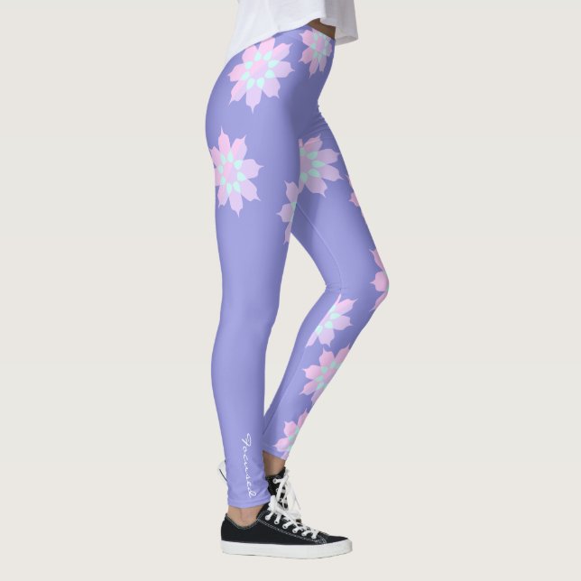 Pastel Colours Happy Turquoise Petals Leggings (Right)