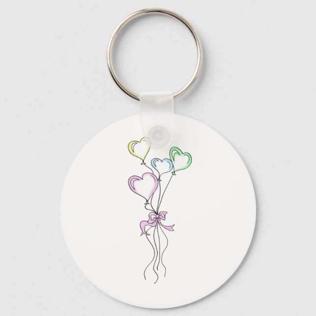 Pastel Colours Heart Balloons Key Ring (Front)