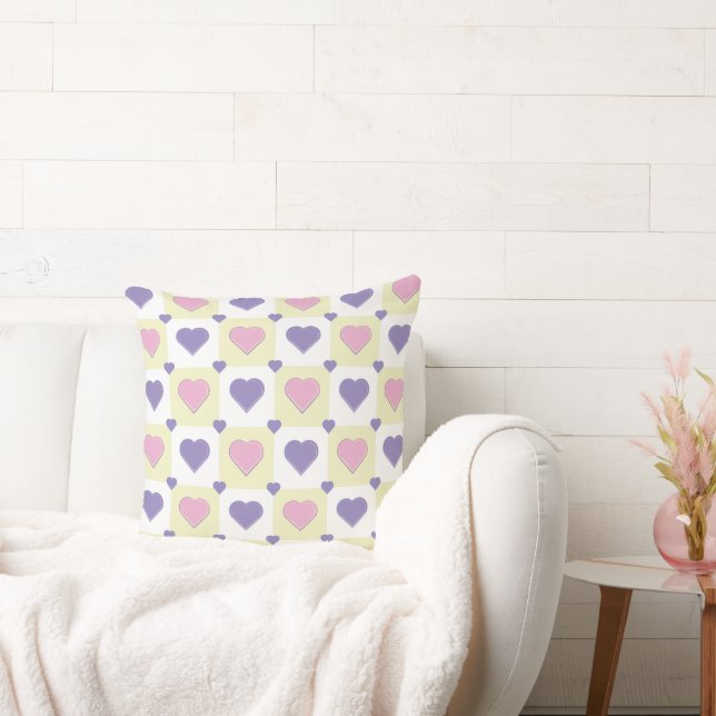 Pastel colours. Heart shape pattern. Cushion (Couch)