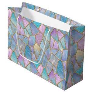 Pastel Colours Iridescent Stained Glass Pattern Large Gift Bag