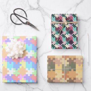 Pastel Colours Jigsaw Puzzles Pattern Wrapping Paper Sheet