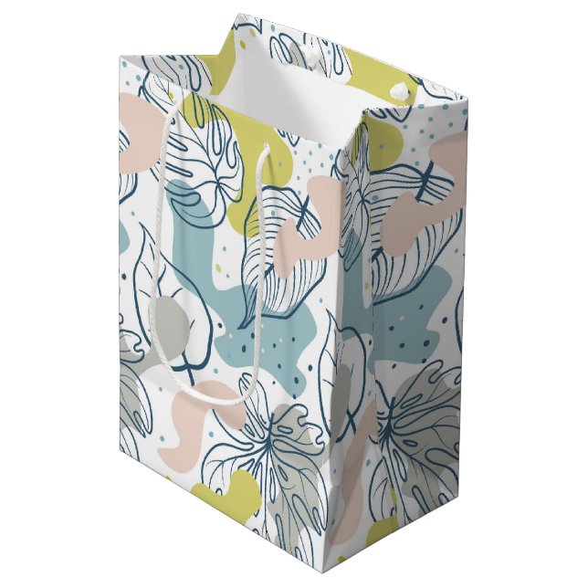 Pastel colours leaves and organic shapes pattern medium gift bag (Front Angled)
