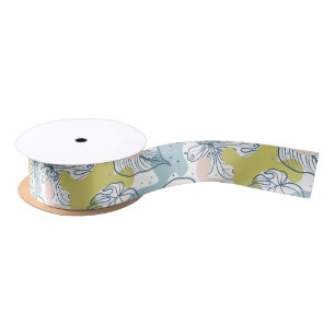 Pastel colours leaves and organic shapes pattern satin ribbon