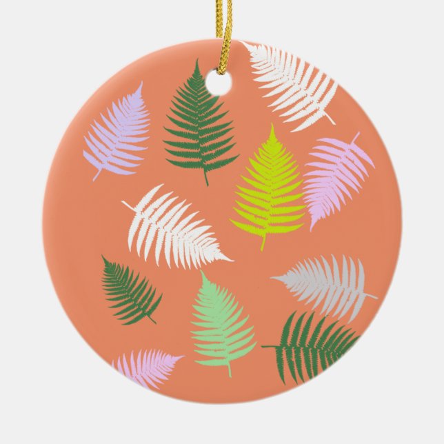 Pastel Colours Lucky Fern Ceramic Ornament (Front)