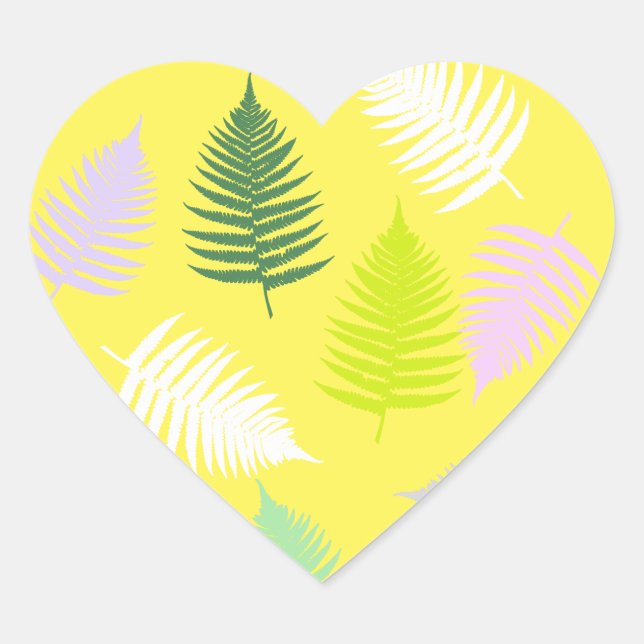 Pastel Colours Lucky Fern Heart Sticker (Front)