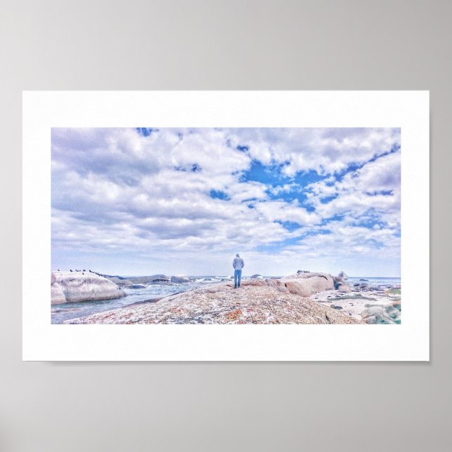 Pastel Colours Man Figure Beach Rocks Cape Poster (Front)