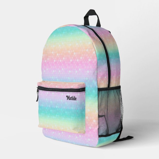 pastel colours mermaid design printed backpack (Back Corner Right)