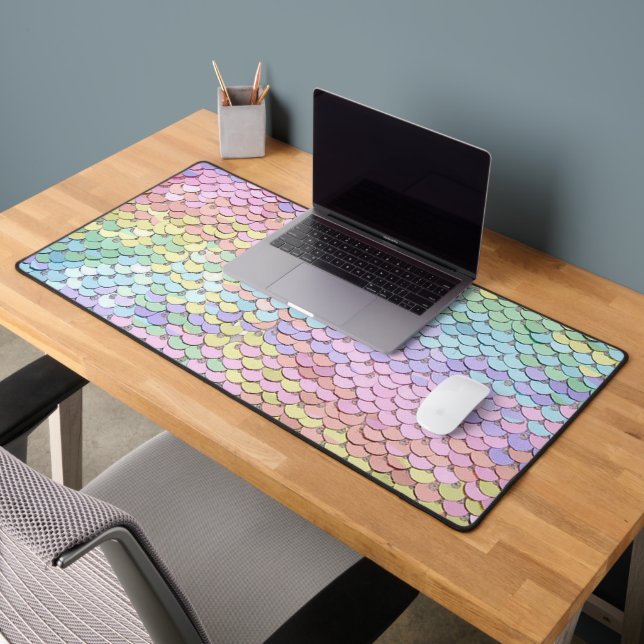 pastel colours mermaid faux sequin desk mat (Office 2)