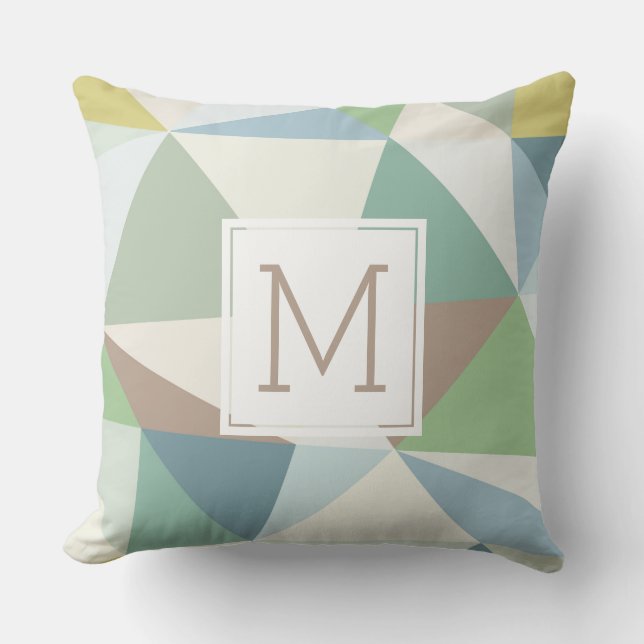 Pastel Colours Modern Geometric Pattern Monogram Cushion (Front)
