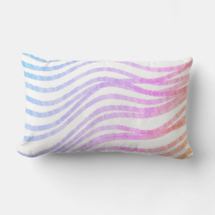 pastel colours painted wavy stripes on white lumbar cushion