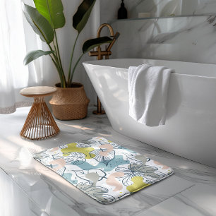 Pastel colours Palm leaves and organic shapes Bath Mat