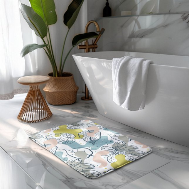 Pastel colours Palm leaves and organic shapes Bath Mat (Creator Uploaded)