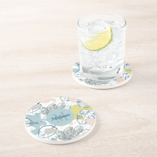 Pastel colours Palm leaves and organic shapes Coaster