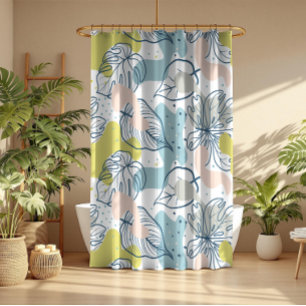Pastel colours Palm leaves and organic shapes Shower Curtain