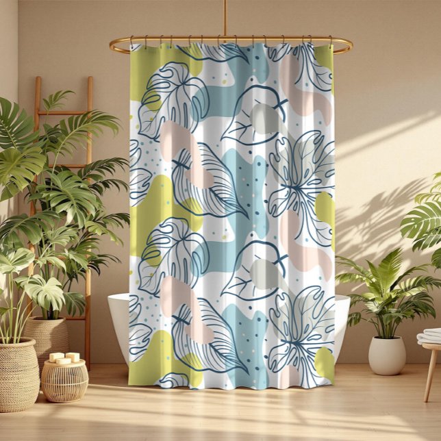 Pastel colours Palm leaves and organic shapes Shower Curtain (Creator Uploaded)