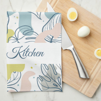 Pastel colours Palm leaves and organic shapes Tea Towel