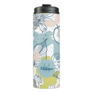 Pastel colours Palm leaves and organic shapes Thermal Tumbler