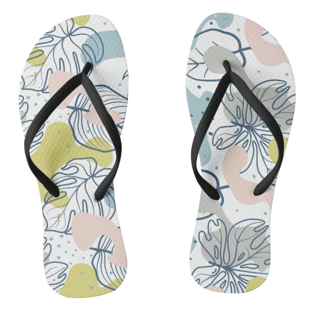 Pastel colours Palm leaves and organic shapes Thongs (Footbed)