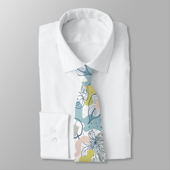Pastel colours Palm leaves and organic shapes Tie (Tied)