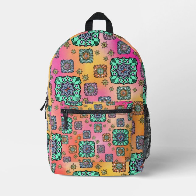 Pastel colours Pattern Printed Backpack (Front)