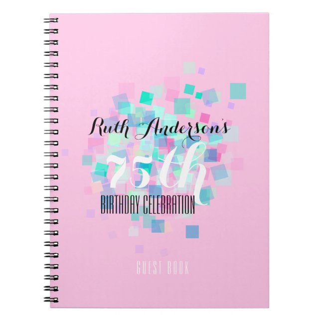 Pastel Colours Pink 75th Birthday Party Guest Book (Front)