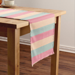 Pastel Colours Pink Peach Teal Striped Template Short Table Runner