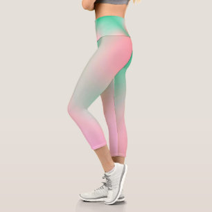 Pastel Colours Positive Vibes Pale Turquoise Pink Capri Leggings