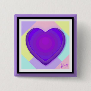 Pastel colours & purple hearts beating 15 cm square badge
