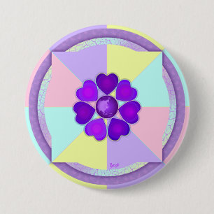 Pastel colours & purple hearts beating 7.5 cm round badge