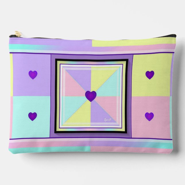 pastel colours & purple hearts beating accessory pouch (Front)