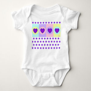 Pastel colours & purple hearts beating baby bodysuit