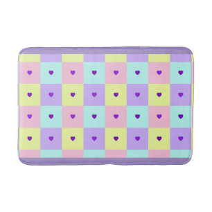 Pastel colours & purple hearts beating bath mat