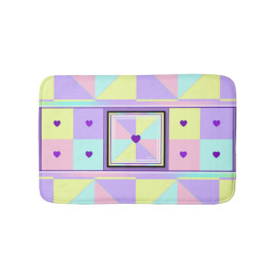 Pastel colours & purple hearts beating bath mat
