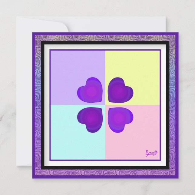 Pastel colours & purple hearts beating blank card (Front)