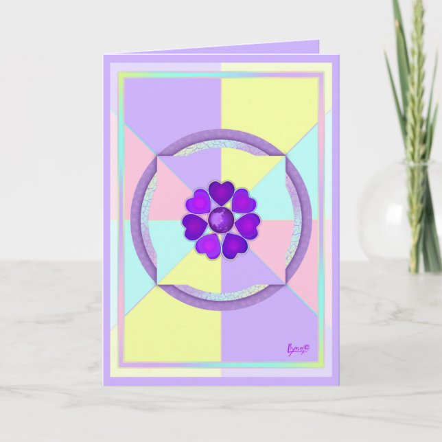 Pastel colours & purple hearts beating blank card (Front)