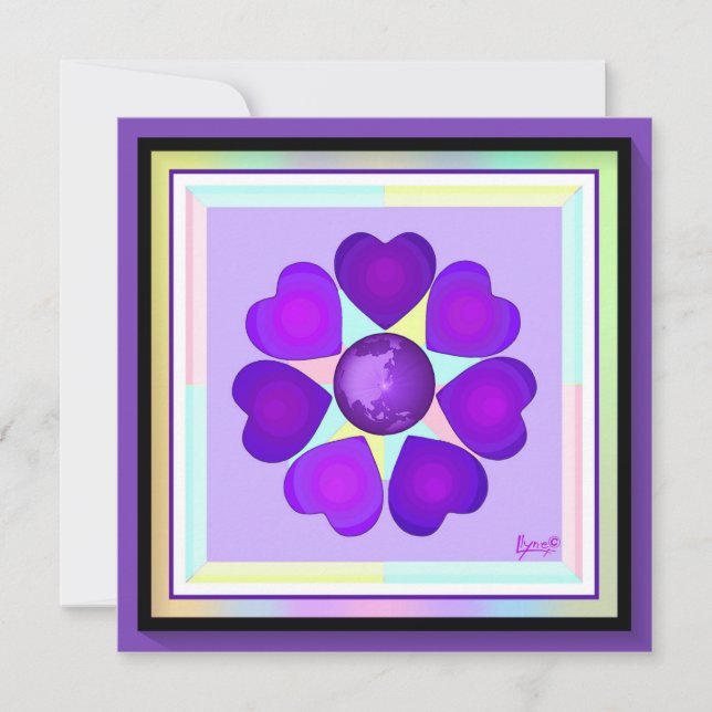 Pastel colours & purple hearts beating blank card (Front)