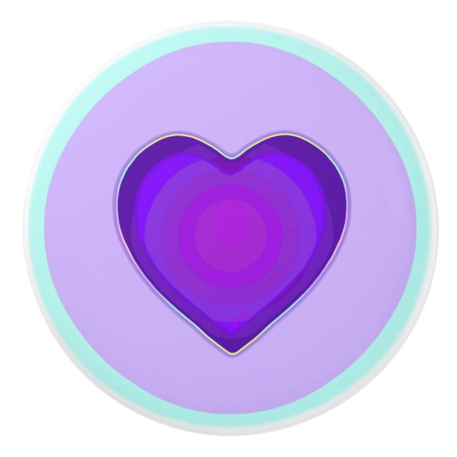 Pastel colours & purple hearts beating ceramic knob (Front)