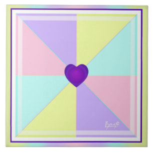 Pastel colours & purple hearts beating ceramic tile
