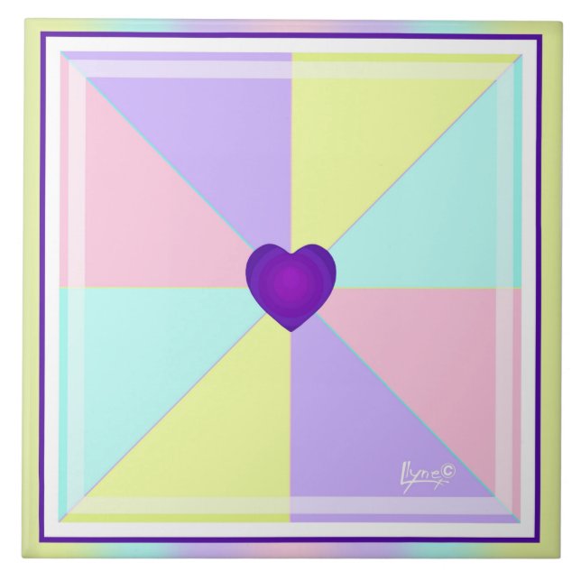 Pastel colours & purple hearts beating ceramic tile (Front)
