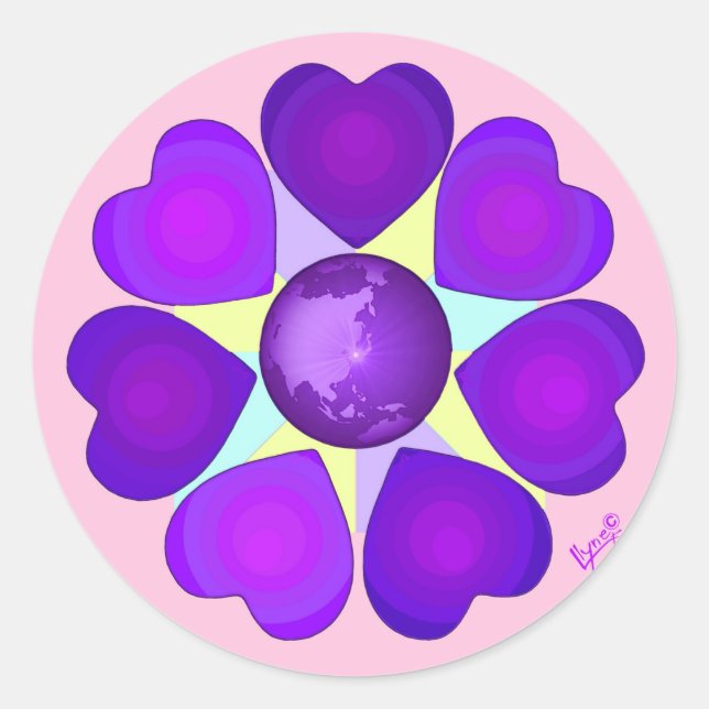 Pastel colours & purple hearts beating classic round sticker (Front)