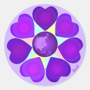 Pastel colours & purple hearts beating classic round sticker