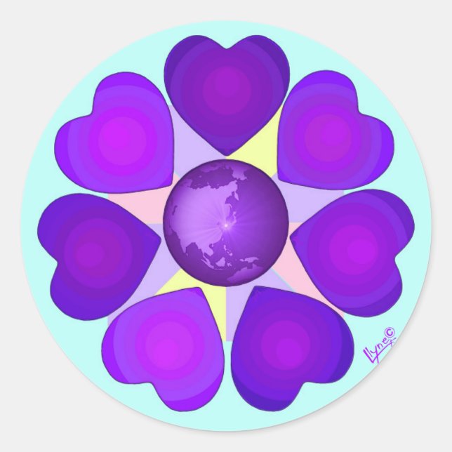 Pastel colours & purple hearts beating classic round sticker (Front)