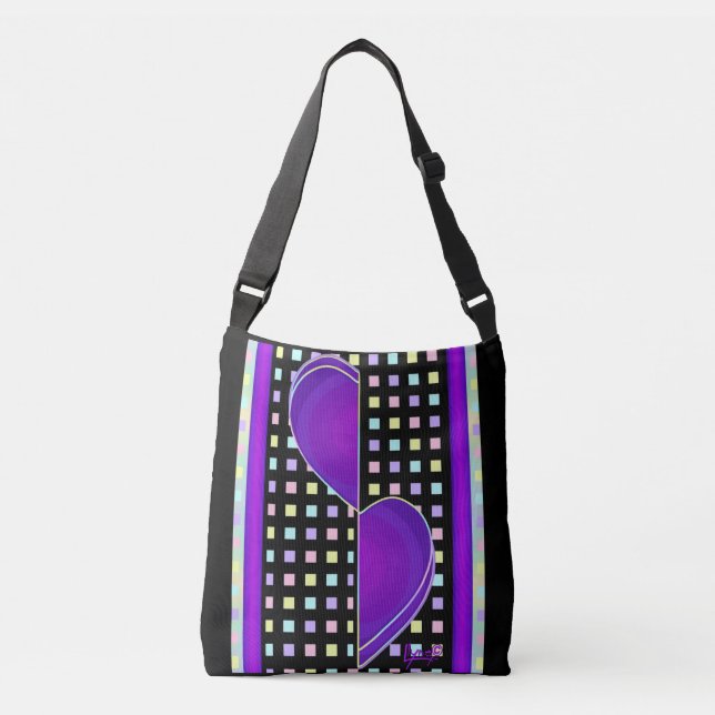 Pastel colours & purple hearts beating crossbody bag (Front)
