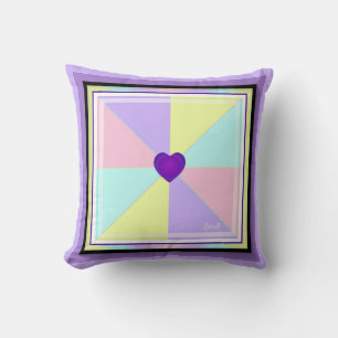 Pastel colours & purple hearts beating cushion